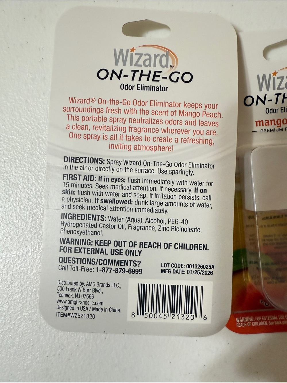 2- Wizard On-The-Go Odor Eliminator Spray Mango Peach - Picture 2 of 6